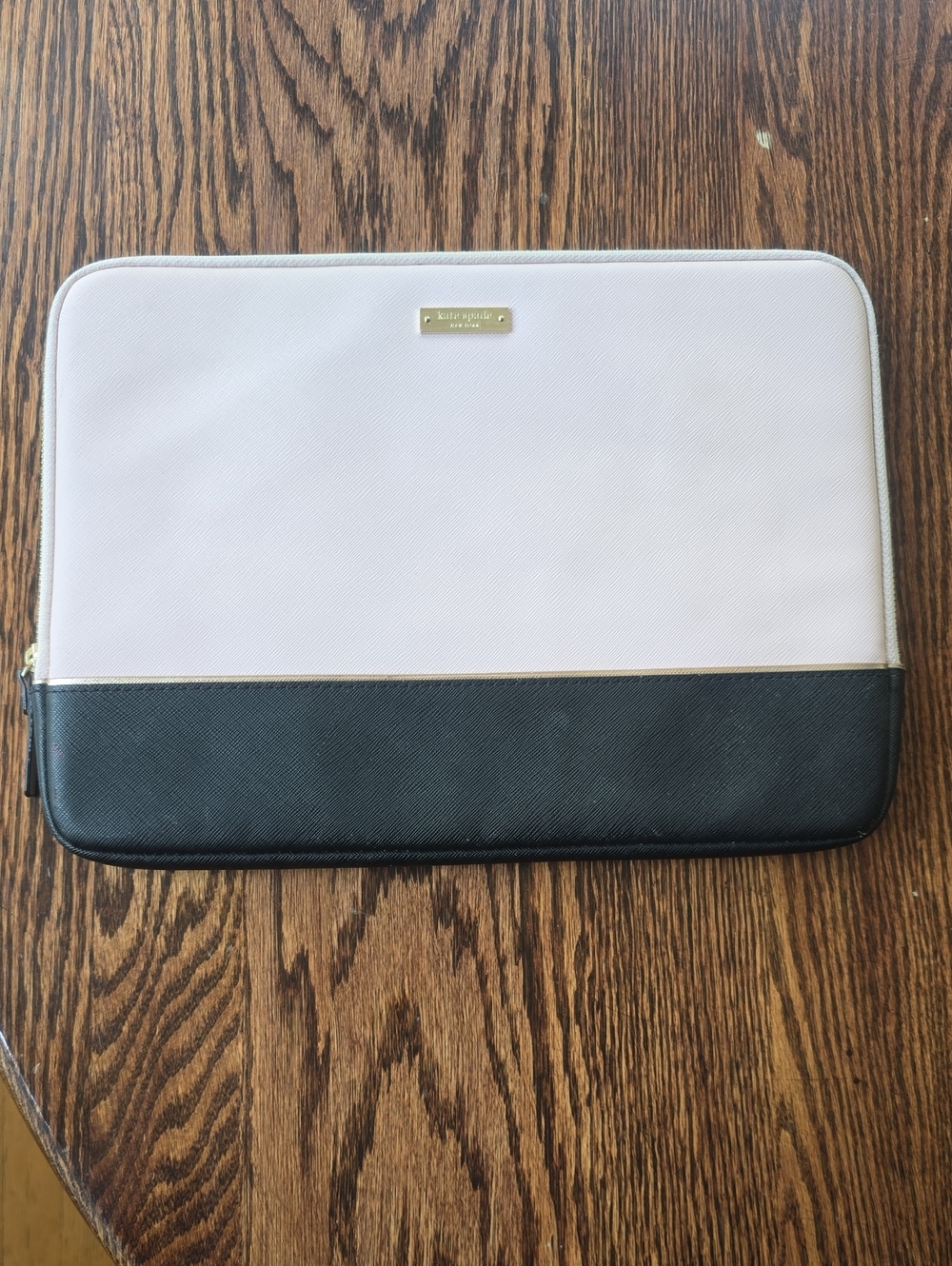 Kate Spade pale pink, black and rose gold trim laptop sleeve